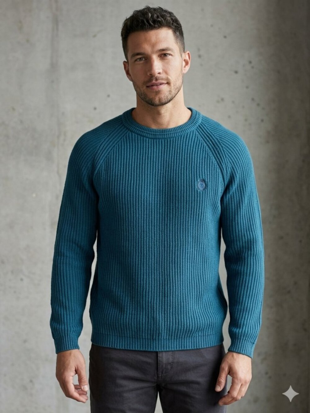 Vintage Chaps Ralph Lauren Teal Ribbed Raglan Knit Sweater Large Cotton Crest - Picture 2 of 13